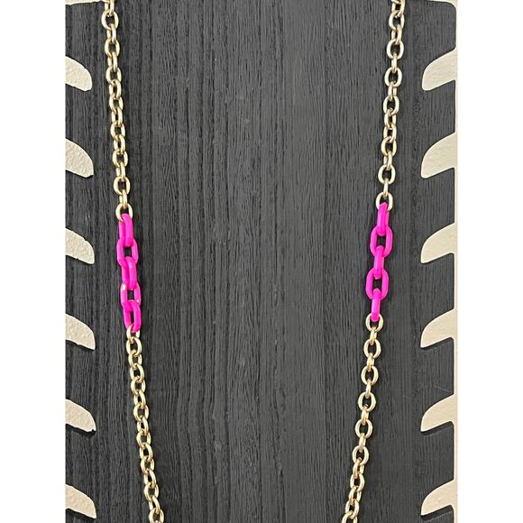 J.Crew Pink & Gold Chunky Chain Link Necklace Statement Costume Jewelry - Picture 2 of 6